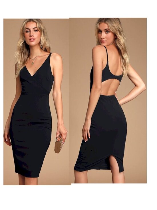 Lulus Dresses & Skirts - Lulus Alia Black Backless Bodycon Midi Dress Size Large New with Tags NWT